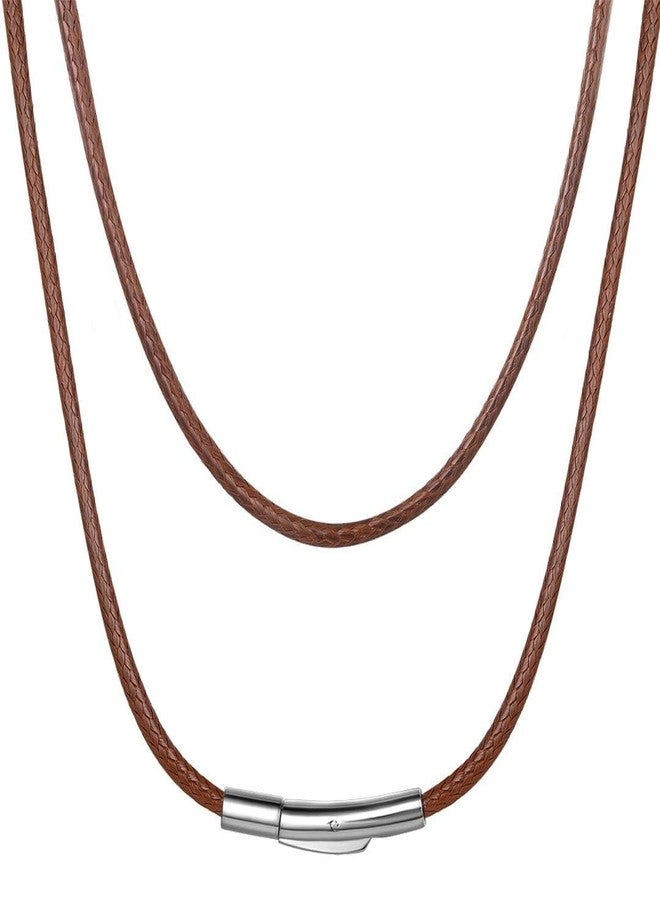 ChainsHouse Brown Leather Cord Necklace with Stainless Steel Clasp, 2MM 20 Inches Waterproof Braided Rope Unisex Jewelry with Gift Box - Image 1